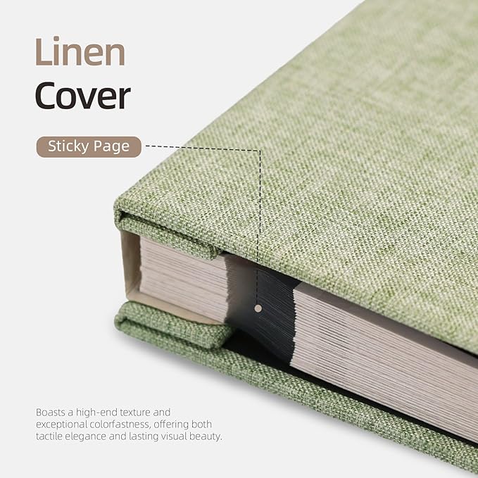 Vienrose Photo Album Self Adhesive 4x6 5x7 3x5 8x10 Scrapbook Album DIY Scrap Book with Metallic Pen 120 Pages Grassgreen