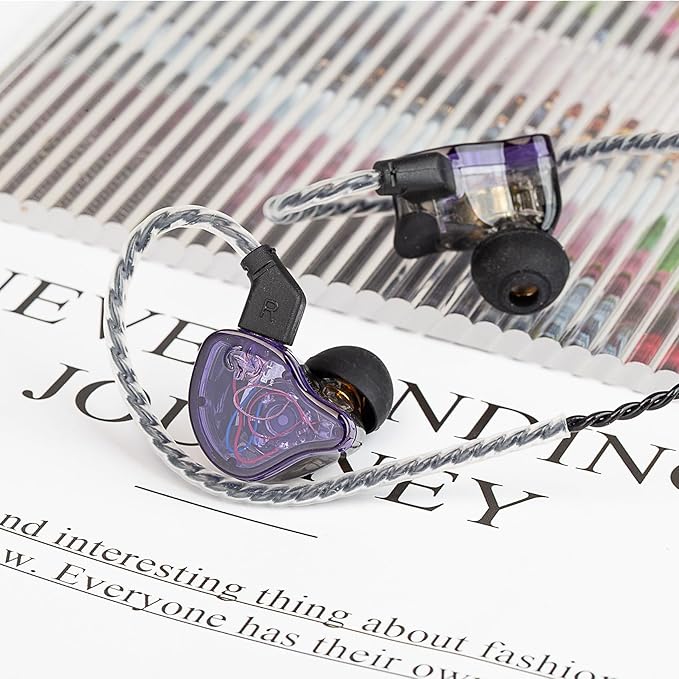 CCZ Melody USB C Headphones Wired Type-C in Ear Monitor, Professional USB C Wired Earbuds Gaming Earphones with 1BA 1DD Patent Ear fins Ear tips for Singer Musician Stage (Clear Purple, USBC-With Mic)