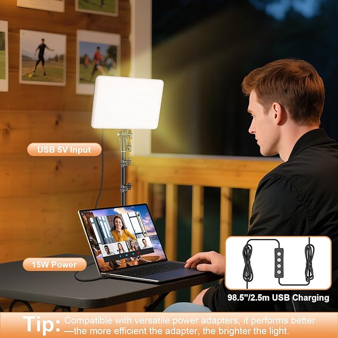 2-Pack LED Video Lighting Kit, Anautin 15W/1700Lux Photography Lighting with Tripod Stand, 2500-8500K Dimmable Streaming Light for Video Recording, Gaming, Podcast, Barber, Salon, TikTok, YouTube