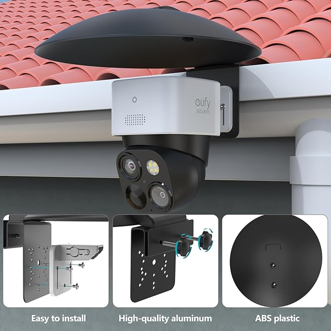 Koroao Universal Waterproof Outdoor Sun Rain Shade Shield Cover with Gutter Mount Bracket Compatible with eufy,AOSU,Reolink,TP-Link Tapo,SEHMUA,Cinnado and All 1/4'' Thread Security Camera (Black)