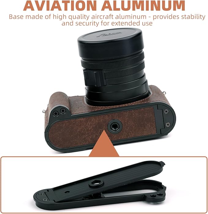 Handmade Genuine Leather Camera Half Case for Leica Q3/Leica Q3 Camera Case- Top Layer Cowhide Body + Metal Base Plate + Hand Shank Design (Dark Brown)