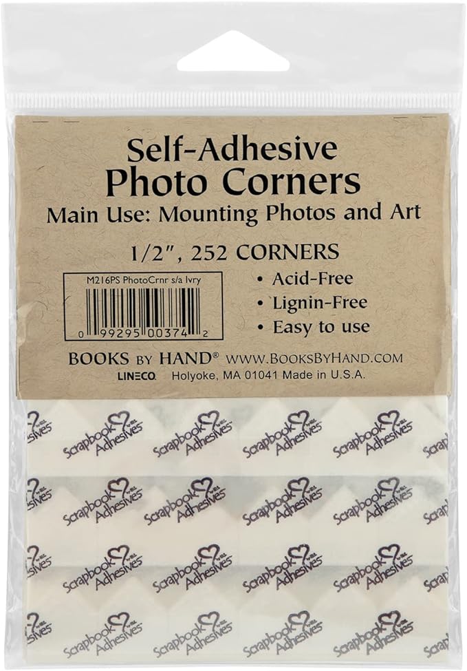 Lineco Ivory Acid-Free 0.5" Archival Photo Corners, Self Adhesive, Pressure Sensitive, Non-Yellowing, Mount Pictures Without it Touching Tape, Scrapbooking, DIY, Displaying Pictures. (Pack of 252)
