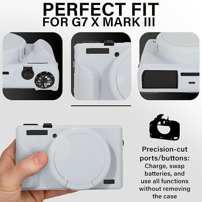 STSEETOP Camera Case for Canon PowerShot G7X Mark III - Protective Silicone DSLR Skin with Lens Cover, Detachable Cage, Shockproof, Dustproof (Grey)