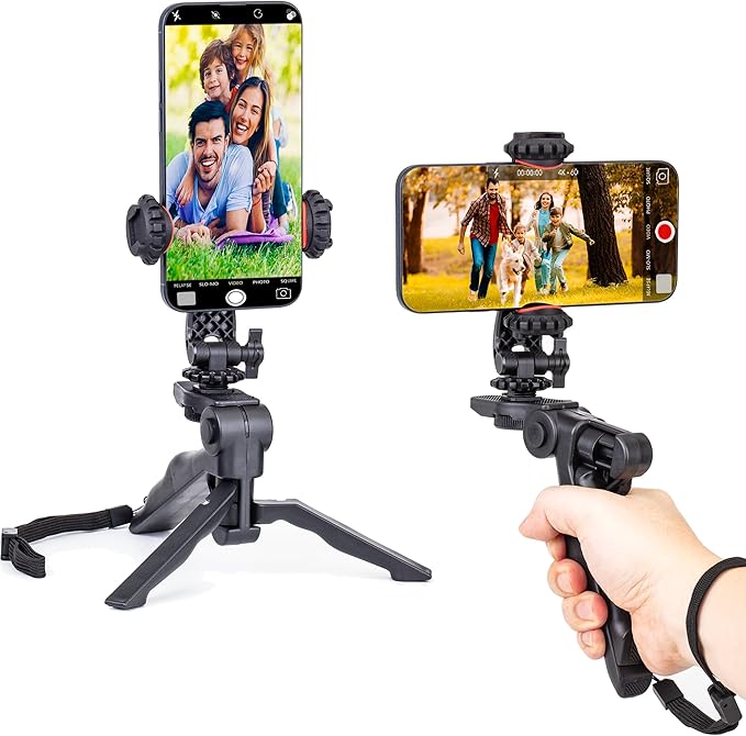 Zeadio Phone Tripod Stabilizer Grip, Smartphone Handheld Portable Selfie Stick Desktop Tabletop Stand Mount Holder for All Smartphones