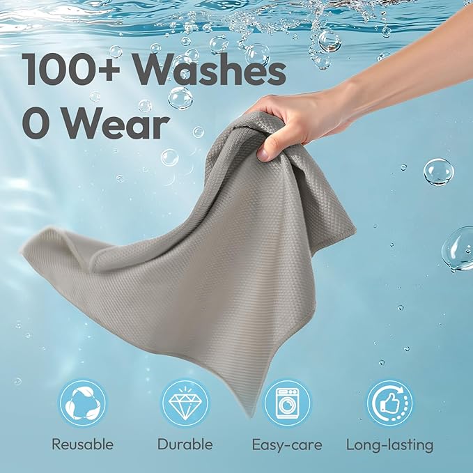 Glass Cleaning Cloth - 6 Pack Lint Free Stainless Window Cleaning Cloth,15.55” x 15.55” Microfiber Cleaning Cloth,Glass Towels for Polising Mirrors Stainless Steel Surface (White Grey)
