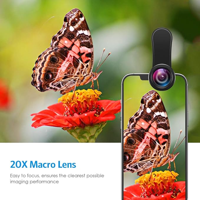 AMIR Phone Camera Lens, 198°Fisheye Lens, 120° Super Wide Angle 20X Macro for TIK Tok, Vlog Video, Clip on Phone for iPhone 12 12 Pro, 11, XS, XR 8 7 Plus 7, Samsung, Smartphones