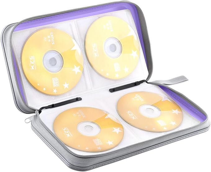DVD Case, Bivisen CD Case Holder Wallet Binder 96 Capacity CD/DVD Cases Storage Holder Binder Organizer Wallet Book for Car Home Travel (Light Purple)