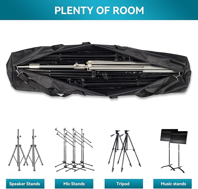 Tripod Carrying Bag, 31" Long Carry Case for Speaker Stands, Light/Lighting Stand, Mic/Microphone Poles - with Adjustable Shoulder Strap, Heavy Duty Handle and Double Zipper