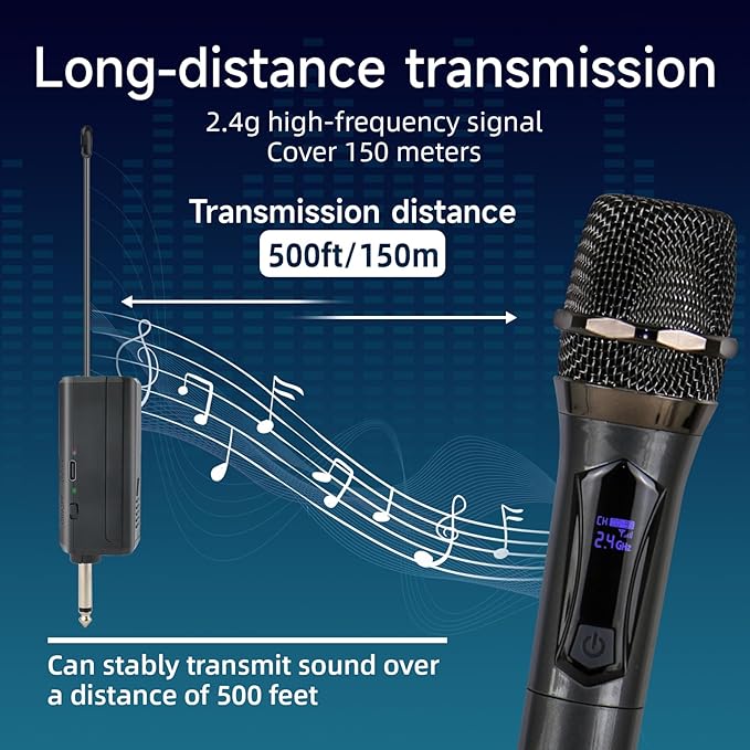 Wireless Karaoke Microphone dynamic Mic Up160ft range handheld plug-and-play design rechargeable Compatible with karaoke machines and PA systems Ideal for party、church Singing and other scenarios