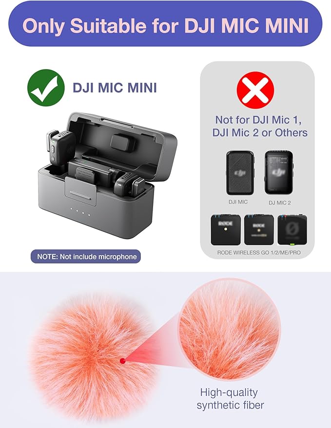 YOUSHARES Microphone Wind Muff Compatible with DJI Mic Mini - 2 Packs Furry Windproof Cover Suitable for DJI MINI 2024 Wireless to Reduce Wind Noise