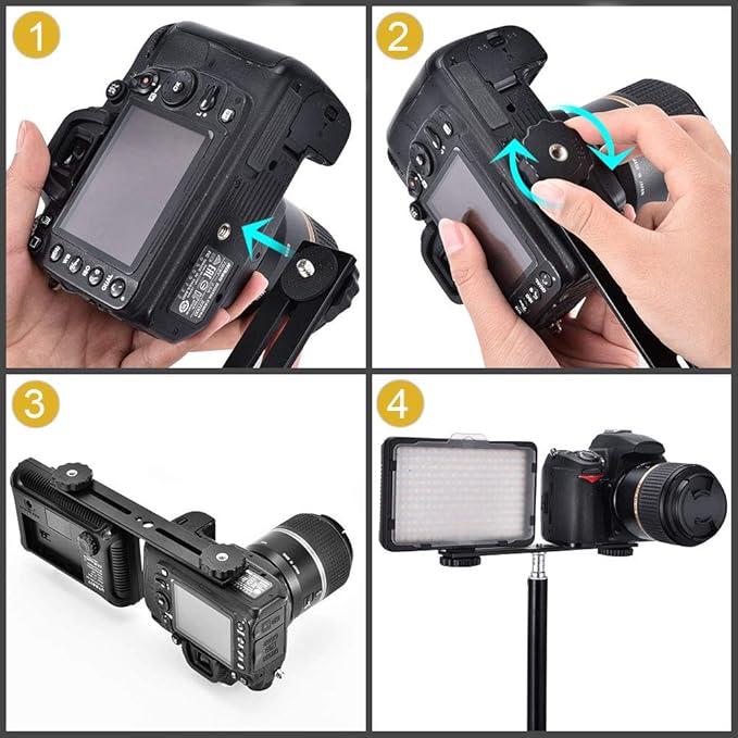 KAGYOKU Dual Flash Bracket 8in/20.3cm Camera Mount Tripod Bracket with 1/4 Screw Hot Shoe Flash Light Bracket for LED Light Microphone 3D Stereo Stereoscopic Photography