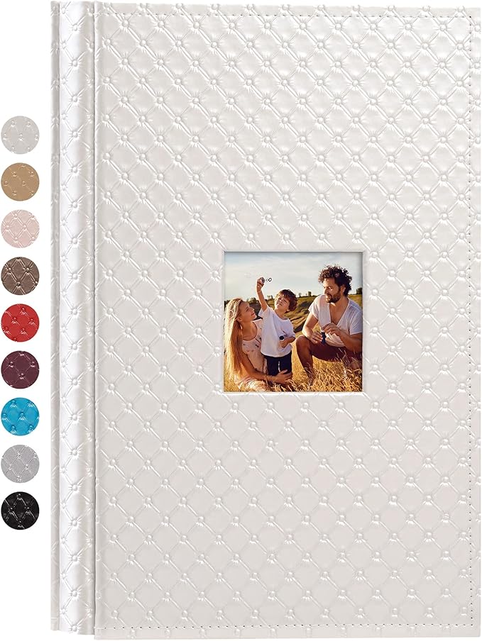 Mublalbum Small Photo Album 4x6 300 Photos Leather Cover Picture Book with Horizontal Pockets for Baby Wedding Anniversary and Family (White)
