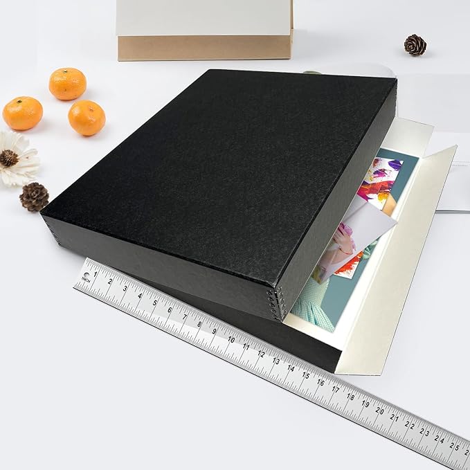 Lineco Museum Archival Storage Box, 16.75x20.75x3 in. Drop Front Design. Acid-Free with Metal Edge. Organize Photos, Pictures, Prints, Documents, Crafts, DIY. Black, 6 Pack