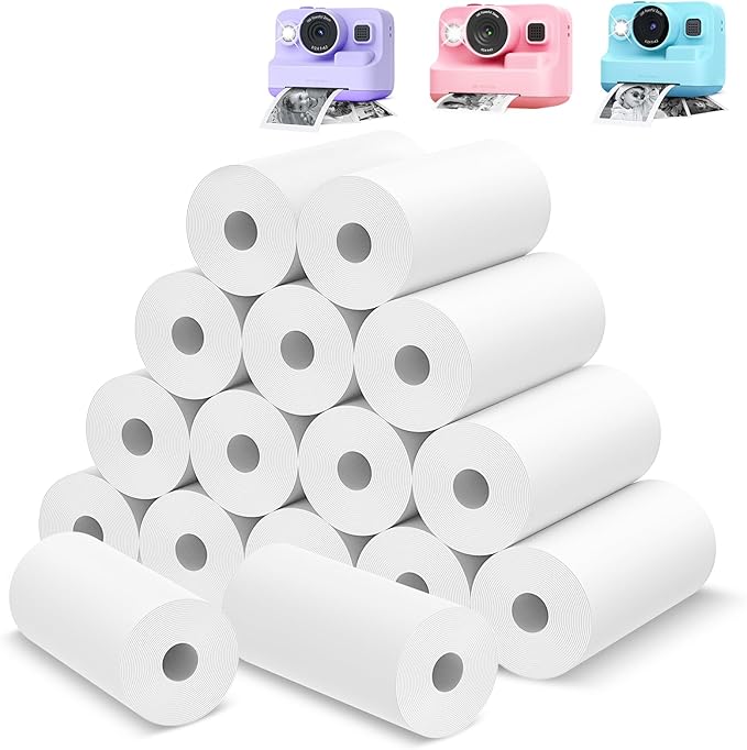 Kids Camera Instant Photo Printing Paper Roll, 16 Rolls Leebotree Thermal Print Refill Fit for Most Kids Instant Camera Includes ESOXOFFORE/Dylanto/DUDUDRAGON/Cimizi (16 Rolls-White)