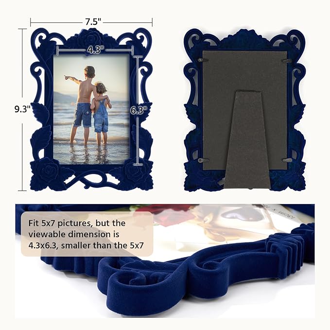 4x6 Blue Picture Frame with Stand for Tabletop Wall Display, Modern Ornate Frame for Art Prints Family Portrait Landscape Paintings Posters, Cute Room Decor for Living Room Bedroom (Dark Blue)