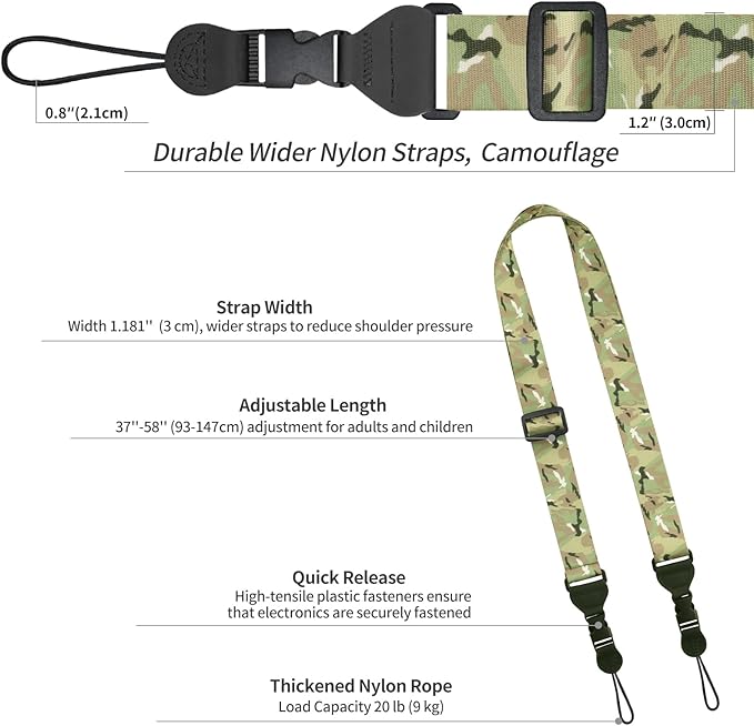 Adjustable Shoulder Strap, Nylon Camera Strap, Comfortable Neck Strap for iPad, Cellphone Tablet, Camera, Laptop, Binocular, Luggage Bag (Camouflage Universal Lanyard)