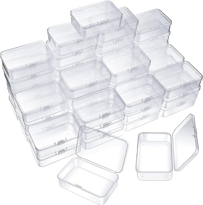 SATINIOR 48 Packs Clear Small Plastic Containers Transparent Storage Box with Hinged Lid for Small Items Crafts Jewelry (3.27x2.13x1.02 Inches)