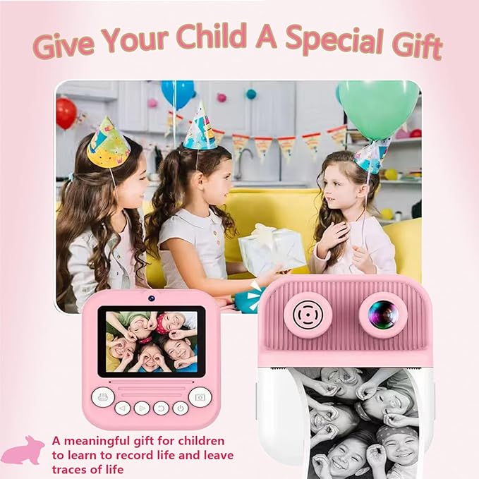 Dual-Lens Instant Print Camera for Kids, 48MP Thermal Instant Printing Camera with 2.4 Inch IPS Screen for Toddler, Boys Girls Christmas Birthday Gifts Photo Printer with 64GB SD Card (Pink)