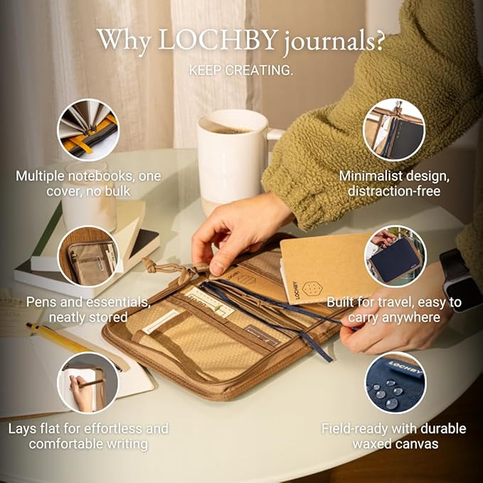 LOCHBY® Field Folio A6 | Zippered Notebook Cover | Water-Resistant Waxed Canvas | Ideal for Travel, Art, & Bullet Journals