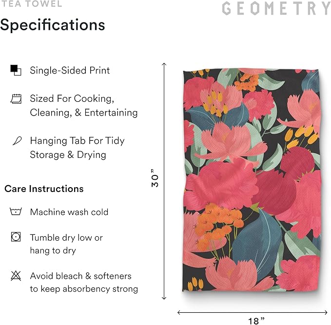 GEOMETRY Kitchen Tea Towels - Quick Dry Microfiber Dish Towels for Kitchen Roses for You, 18" x 30" 2-Pack