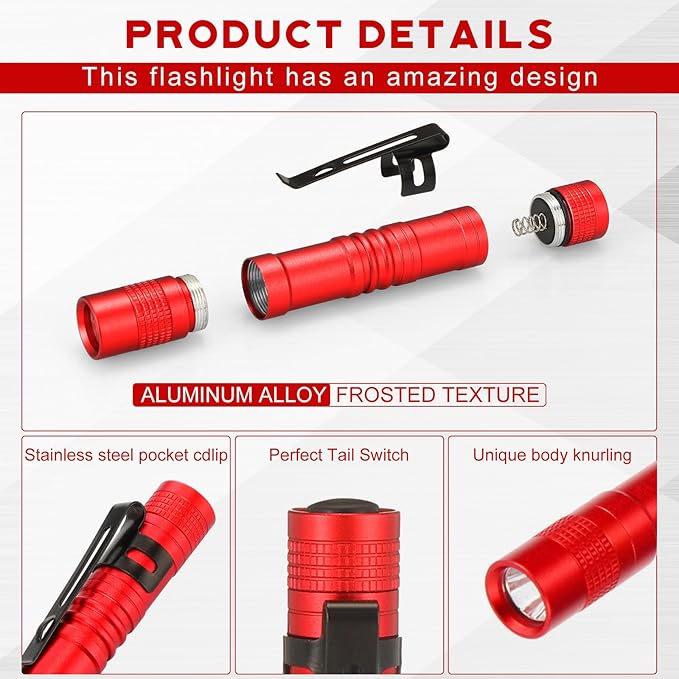 Hortsun 20 Pcs Mini Pen Light Flashlights Christmas Gifts for Men Pocket Flashlights Pen with Clip Small LED Handheld Slim Torches Without Battery(3.54 Inch,Red)