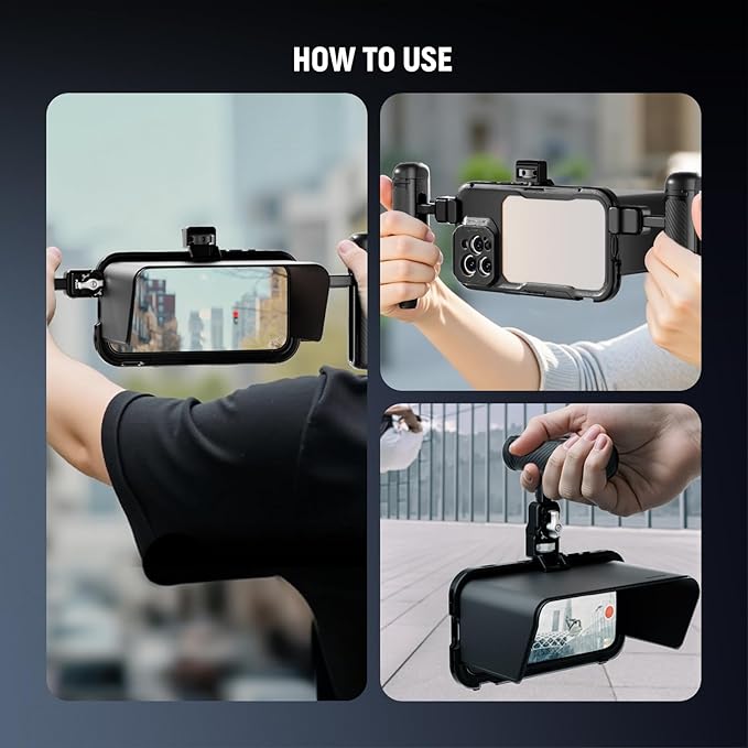 NEEWER Sun Shade Compatible with iPhone 16 Pro Max Phone Cage (PA074) Only, Quick Release Magnetic Sun Hood Anti Glare Reflection Visor for Outdoor Vlogging Mobile Photography, PA094