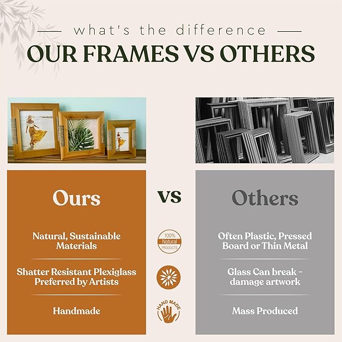 Rattan and Wood Picture Frame for 8x10 Inch Photo or Artwork - Boho, Coastal, or Beach Photo Frame, Wooden Decorative Frames for Natural Modern Tabletop Stand and Wall Mount - Golden Brown