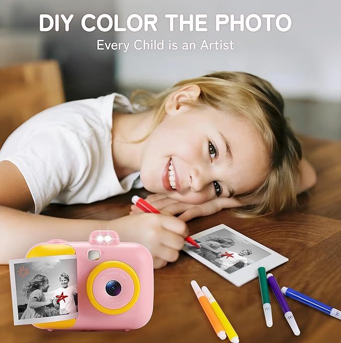 Instant Camera for Kids with Print Paper, 1080P HD Kids Camera Instant Print with 32GB SD Card, Girls Toys for Ages 5-7, Birthday Gifts for 5 6 7 8 9 Year Old Girls