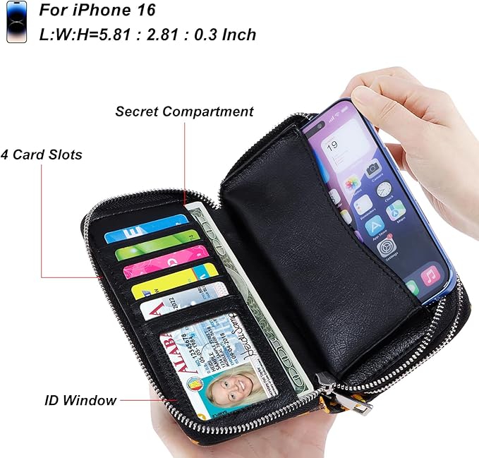 Cellphone Wallet for Women Dual Zipper Long Purse with Removable Wristlet