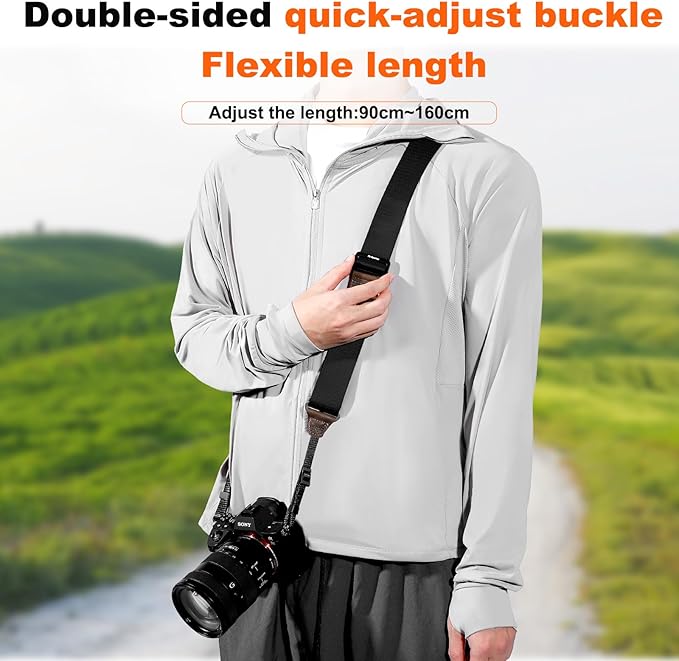 Camera Strap for Photographers, Adjustable Nylon Camera Shoulder Strap Crossbody with Leather Trim, 39-63 Inch (gray)