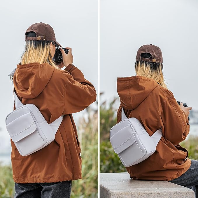 TULLIO Small Camera Bag Crossbody Canvas Sling Bag Purse Waterproof Dslr Bag Compatible with Nikon Sony for Men and Women Off white