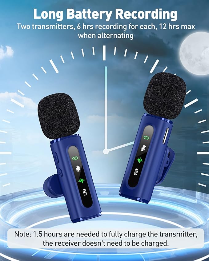 USB C Lavalier Microphone Wireless Mini Mic for Type-C Android Phone/Tablet/PC Video Recording Clip-on Mics with Rotatable Clip&Denoise Recording, Ideal for Vlog Tiktok Youtube Content Creator, Blue