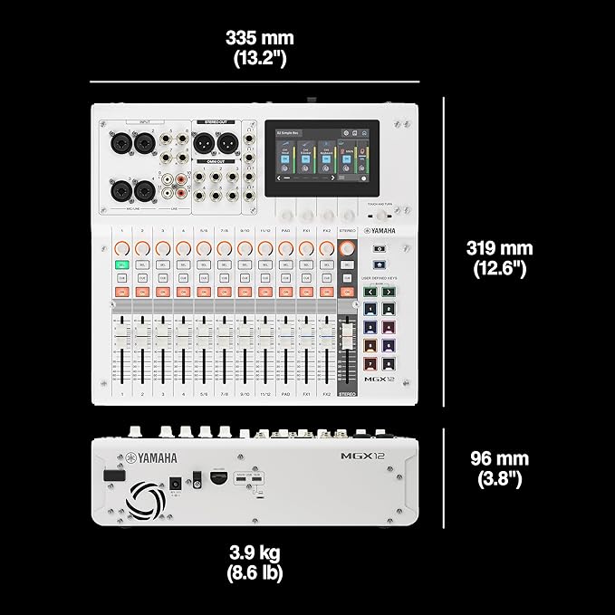 Yamaha MGX12V 18ch Digital Mixing Console, Dual USB-C Audio/Video Interface, Includes Cubase Al, WaveLab Cast LE, Basic FX Suite and Steinberg Plus Software Bundle, White MGX12V W