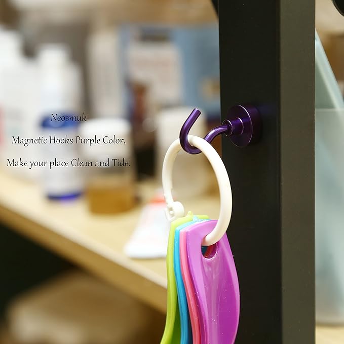 Neosmuk Magnetic Hooks, Cruise Ship Essentials, 30lb+ Heavy Duty Magnetic Hooks for Cruise Cabins, Refrigerator, Grill, Hanging, and Travel | Extra Strong Must-Haves Magnet Hook,Purple,5 Pack