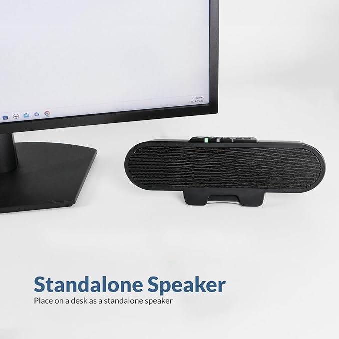 Cyber Acoustics USB & Bluetooth Speaker Bar (CA-2890PRO) USB Powered with Speakerphone for PC and Bluetooth for Connection to Smartphones, Clamps to Monitors up to 2 Inches Thick, 20 Watts
