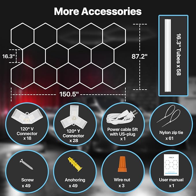 HYPERLITE Gen 2 Hexagon Garage Lights: 399W 39900LM 14 Grids Hexagon Led Light, 6500K Ultra Bright Honeycomb Hex Lights, Easy Install, Durable Design for Garage, Car Detailing, Workshops, Shops, Gym