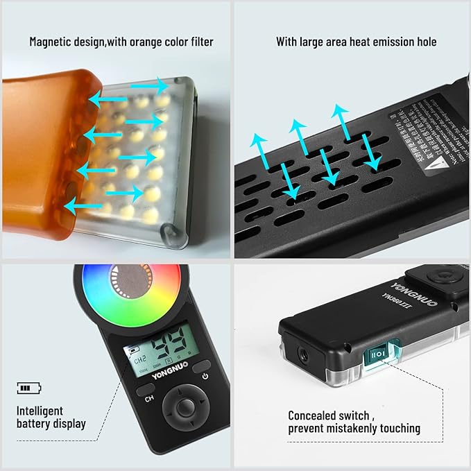YONGNUO YN360 III YN360III Upgraded LED Video Light, 3200K-5600K Bi-Color Handheld Photography Ice Light, RGB Full Color Touch Pad Adjustable, App Support, 2.4G Remote Control, CRI95+