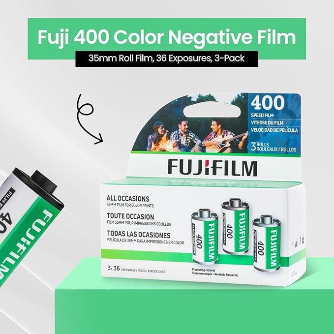 FUJIFILM 400 Color Negative Film (35mm Roll Film, 36 Exposures, 3-Rolls) + BluebirdSales Microfiber Cleaning Cloth