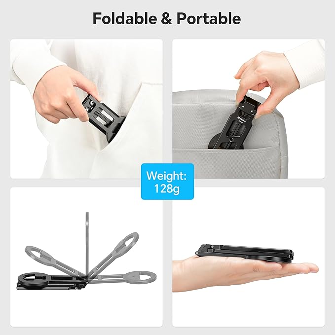 FANAUE Adjustable Phone Tripod Stand, Foldable Magnetic Cell Phone Holder with Arca-Swiss and 1/4" Screw Hole, Aluminium Magsafe Smartphone Mount with Cold Shoe for iphone16 15 14 13 12 Plus Pro Max