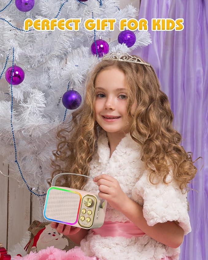 LED Kids Karaoke Machine-Portable Bluetooth Speaker & Microphones | White Elephant Gifts | Christmas Stocking Stuffer | Birthday Toys for 3-12+ Years Old Girls Boys(Colorful)
