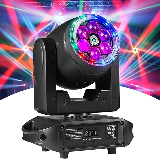 6×15W RGBW Bee-Eye Moving Head DJ Light – LED Ring & Starry Sky Effects, 540° Pan / 270° Tilt Stage Lighting with DMX512 Auto & Sound-Activated Modes for Parties, Clubs, Weddings
