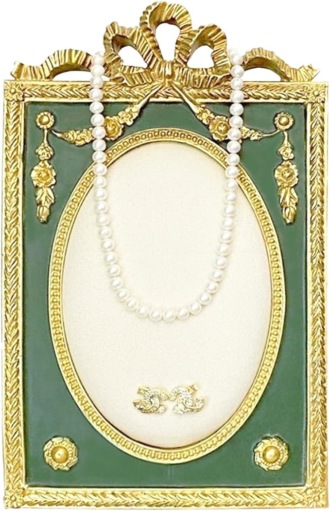 Gold Jewelry Display Holder Vintage Necklace Elegant Earring Holder & Necklace Stand for Women, Baroque Photo Frame Organizer with Velvet Backing, Wedding Gift & Mother’s Day Present