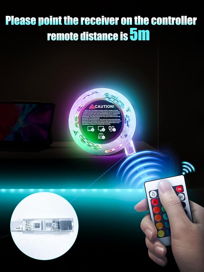 LED Strip Lights, 5V RGB Color Changing Light Strips with Remote Control, USB Powered Flexible LED Lights for Bedroom, TV, Living Room, Party, Home DIY Decoration (16.4Ft)