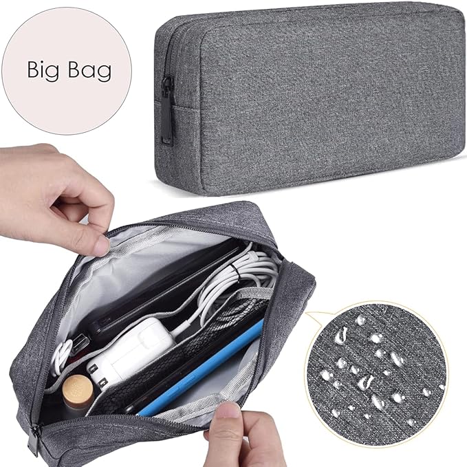 Electronics Organizer Travel Case, Travel Cable Organizer Pouch Electronic Accessories Carry Case Portable Waterproof Storage Bag for Hard Drive, Cord, Charger, Mouse (Small+Big, Dark Gray)