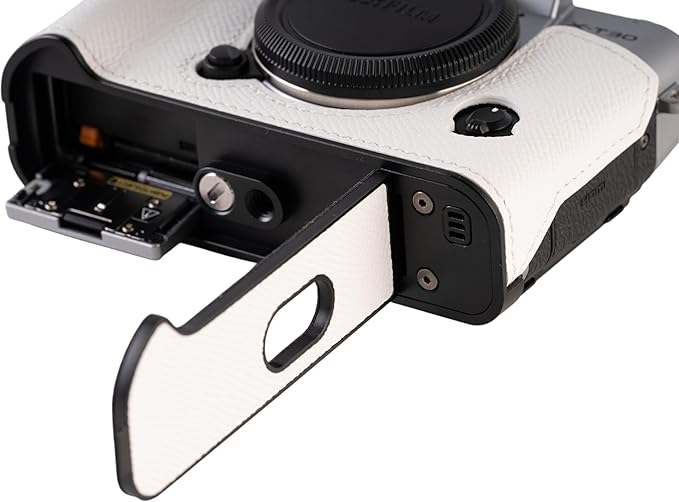 Handmade Genuine Leather Camera Half Case for FUJIFILM X-T30III /FUJIFILM X-T30III Camera Case/FUJIFILM X-T30III Case - Top Layer Cowhide Body + Metal Base Plate (White)
