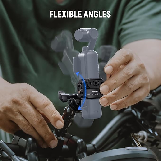 NEEWER Pocket 3 Cage, Aluminum Alloy Gimbal Video Recording Rig with Action Camera Extension Adapter 1/4" Threads Cold Shoe Compatible with DJI Osmo Pocket 3 Creator Combo, No Assembly Needed, AC009