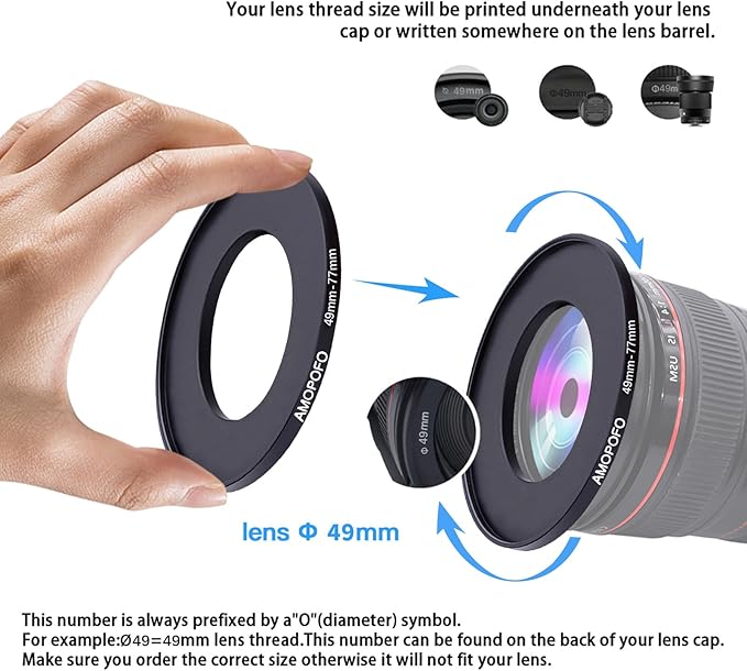 49mm to 77mm Step-Up Ring Filter adapter/49mm to 77mm Camera Filter Ring ;Compatible All Brands 49 mm Lens and 77 mm UV,ND,CPL,Metal Step Up Ring