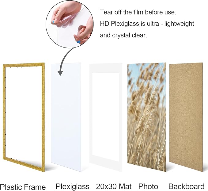 Vittanly 24x36 Picture Frames Set of 2, Display 20x30 Pictures with Mat or 24x36 without Mat, Rustic Picture Frames for Wall Mount, Photo Frame Collage for Wall Decor, Gold