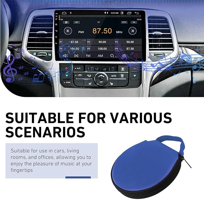 1 PC Car CD Case, Oxford Cloth Round CD Storage Bag with Handle, Waterproof Portable Large Capacity DVD Wallet File Organizer, Universal for Most Cars, Homes (Blue)