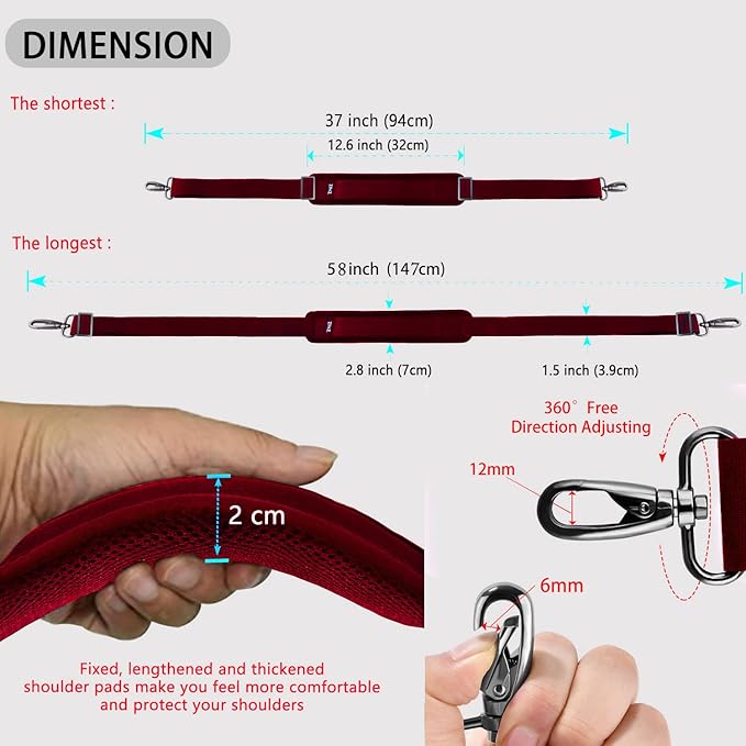 ZINZ Shoulder Strap 58" Ultra-Thick Fixed Padded and Adjustable Buckles Crossbody Strap for Briefcase Laptop Bag Luggage